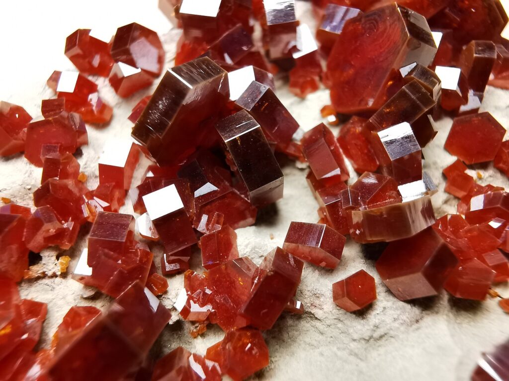 red crystal mineral cubes