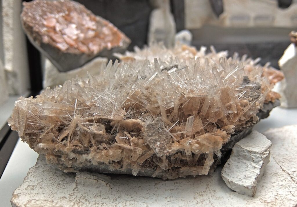 mineral crystal specimen on display