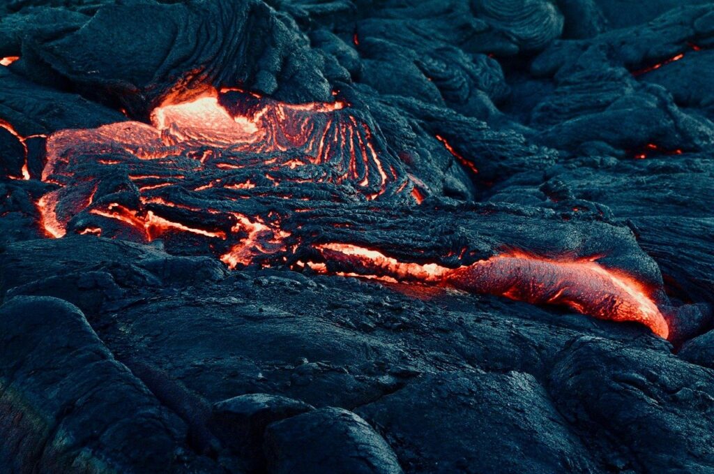 lava flow forming volcanic rock